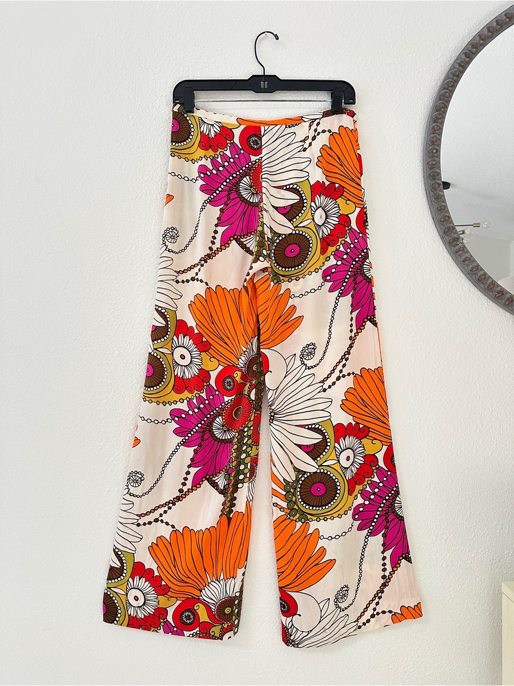 Trina Turk Silk Floral Wide-Leg Pants in Orange, Pink & Cream - Picture 5 of 6